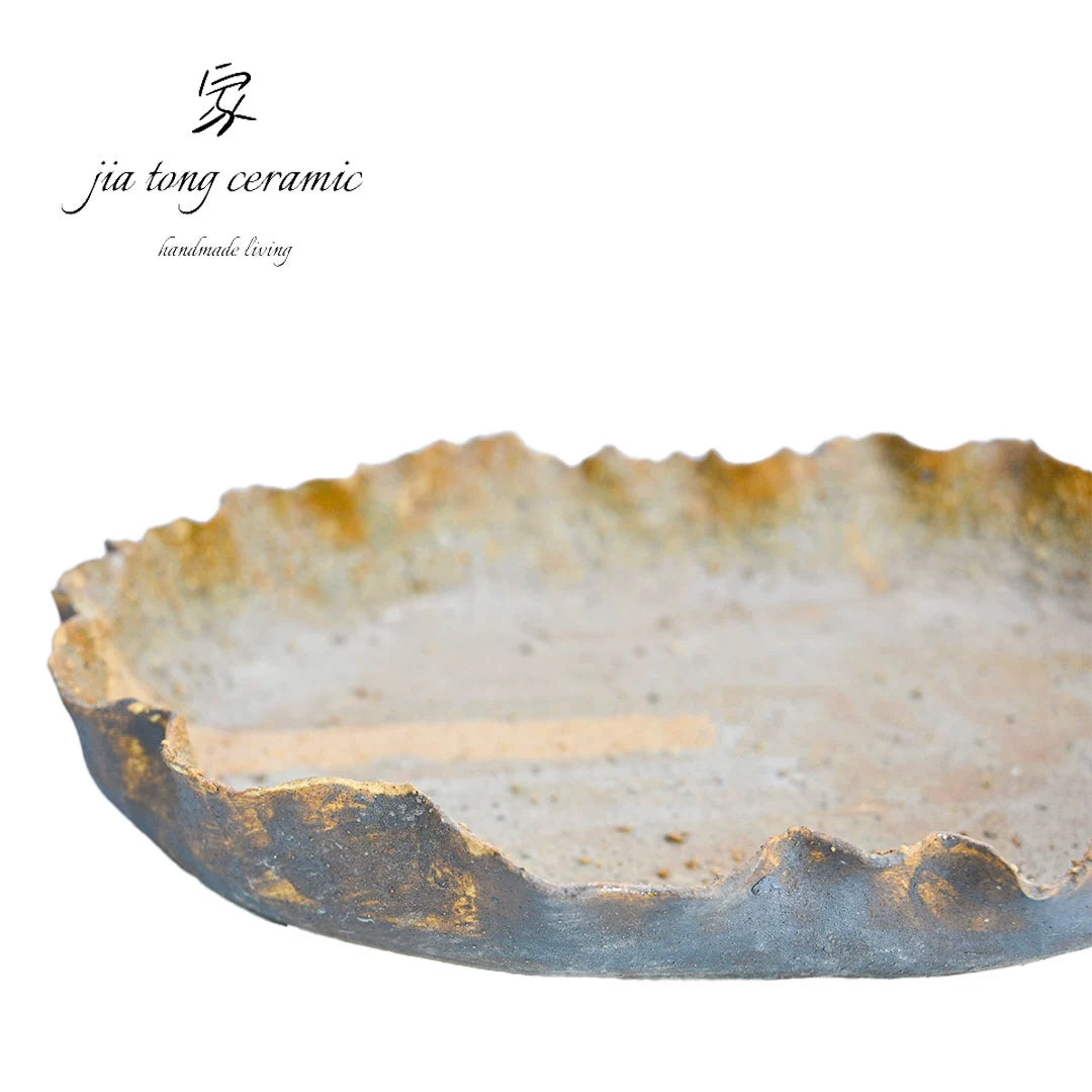 Ceramic tea tray, creative wavy edge tea set tray, handmade tea art accessories