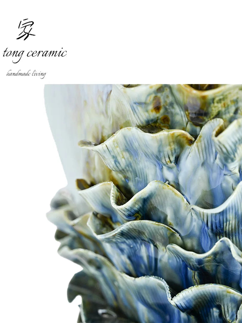 Jiatong handmade ceramic vase wave shape home decoration ornament white art vase