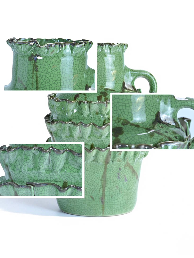 Jiatong handmade ceramic vase green ruffle shaped home decoration ornament