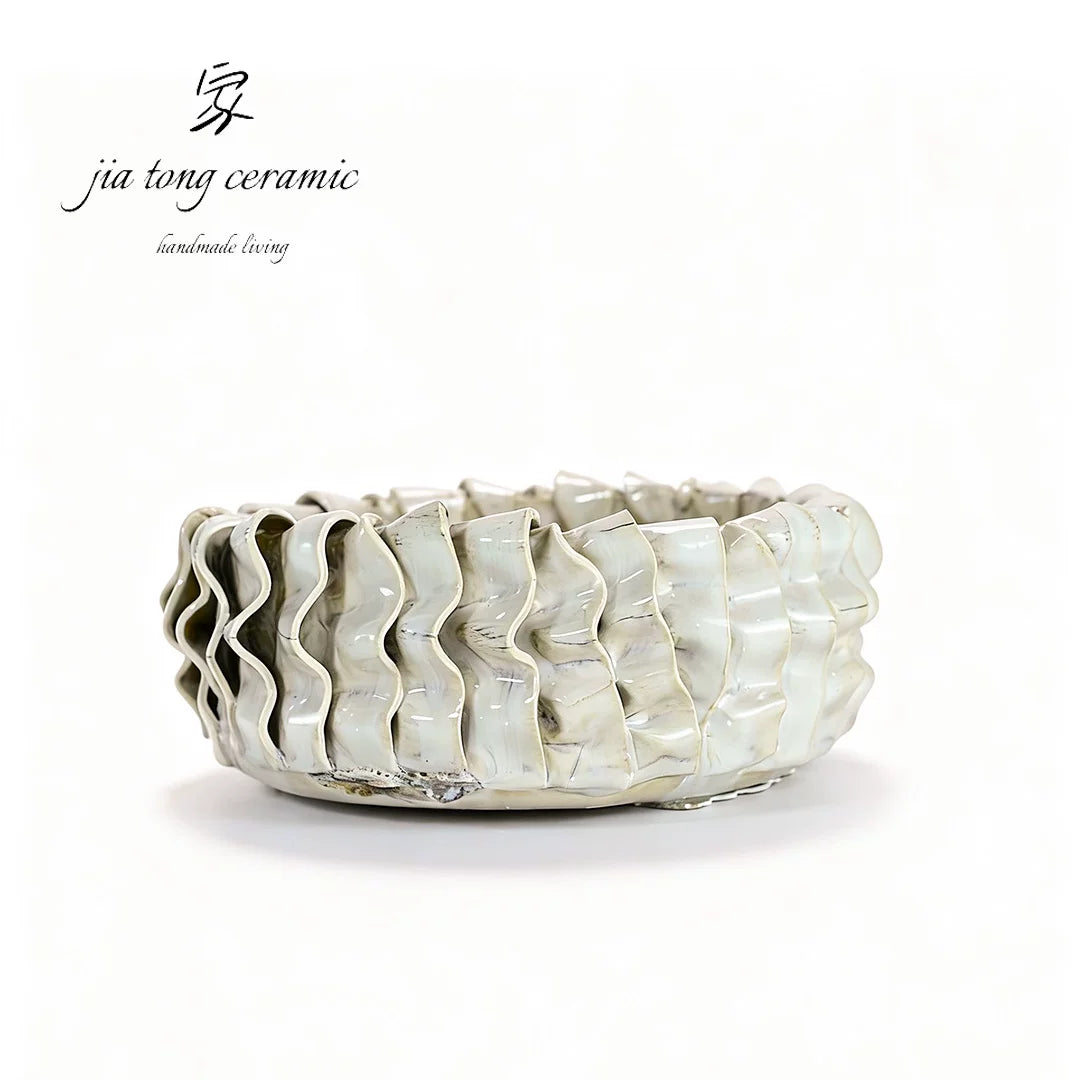 Home ceramic wavy fruit plate white creative home decoration fruit basket handmade style