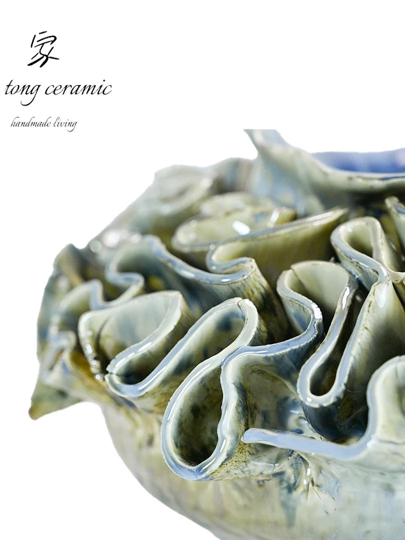 New Chinese ceramic vase handmade irregular wave shape home decoration ornaments