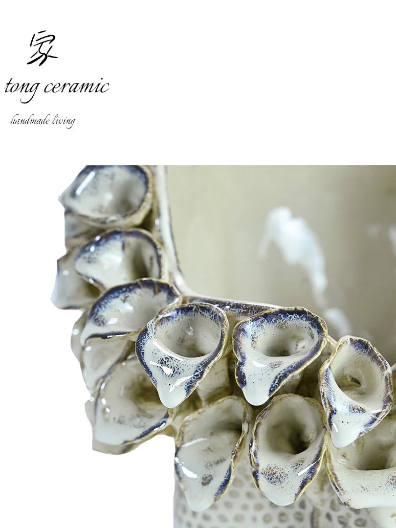 New Chinese handmade ceramic vase white petal shape exquisite ornament home decoration