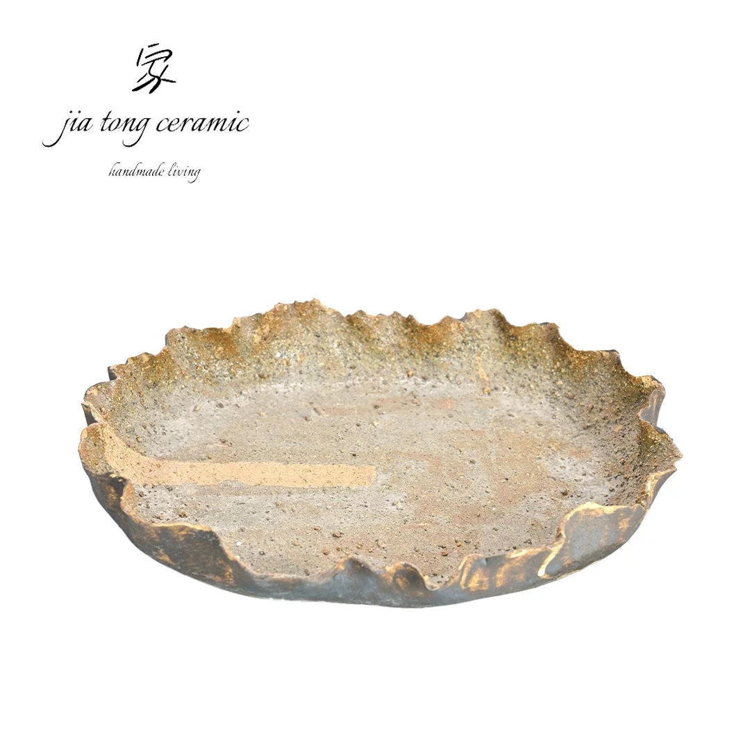 Ceramic tea tray, creative wavy edge tea set tray, handmade tea art accessories