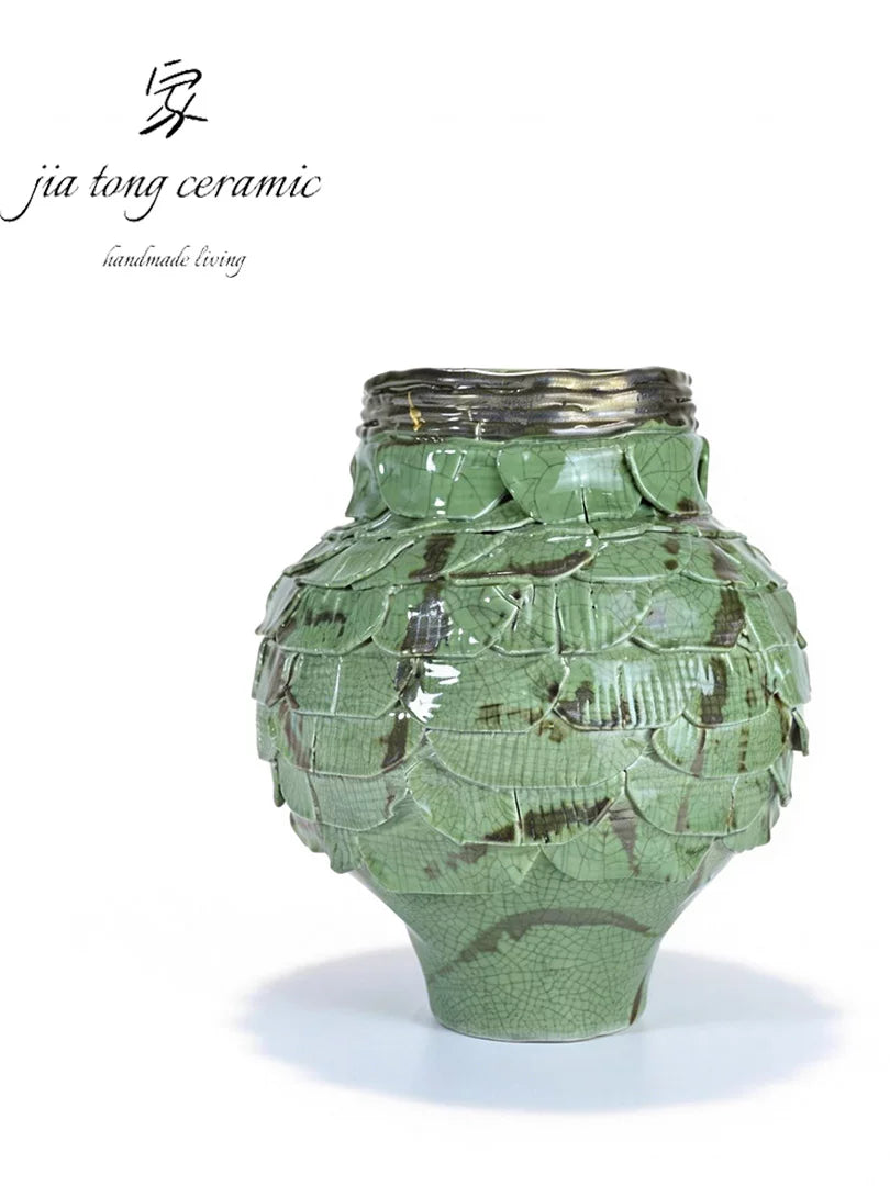 Jingdezhen ceramic vase green handmade crack glaze decoration ornaments resort style home