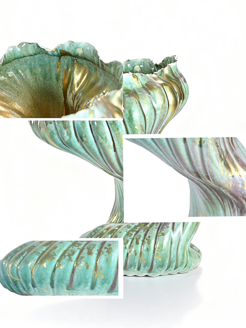 Jiatong handmade ceramic vase home decoration green shell shape creative ornament