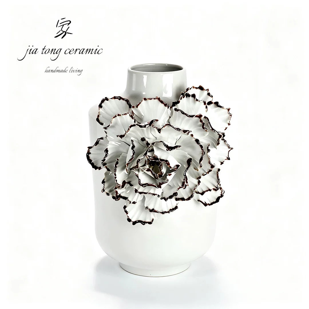Nordic light luxury ceramic vase ornaments living room TV cabinet decorations white flowers creative home furnishings