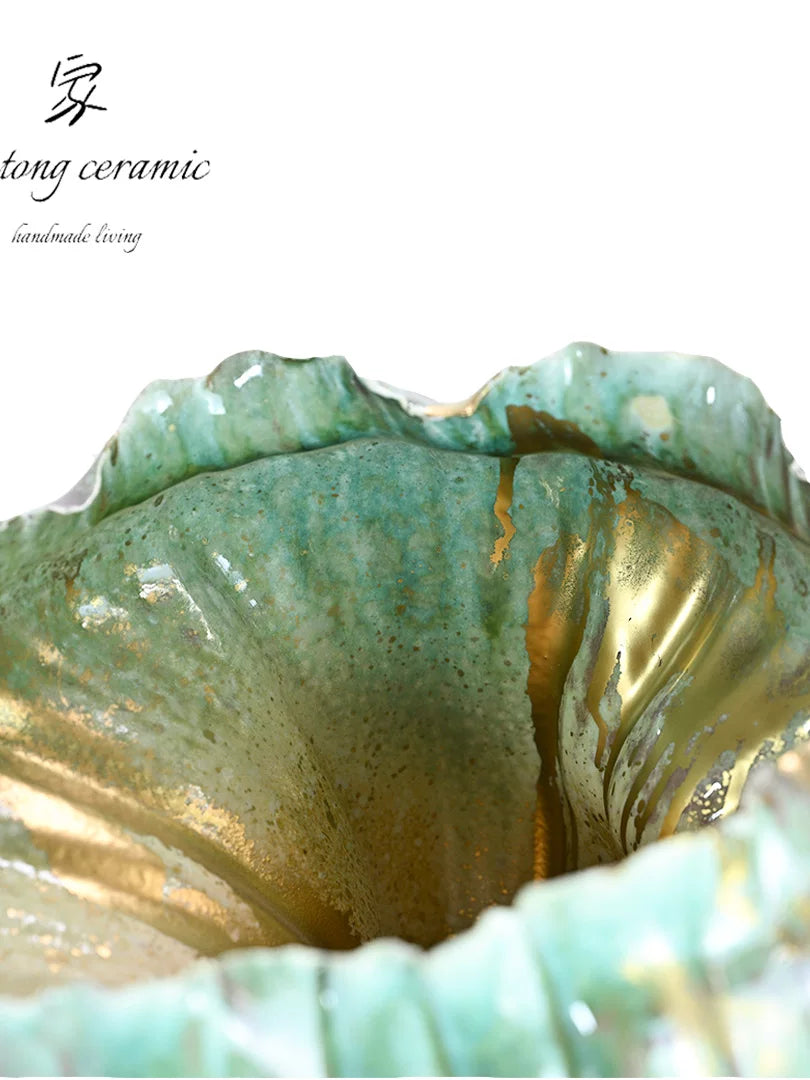 Jiatong handmade ceramic vase home decoration green shell shape creative ornament