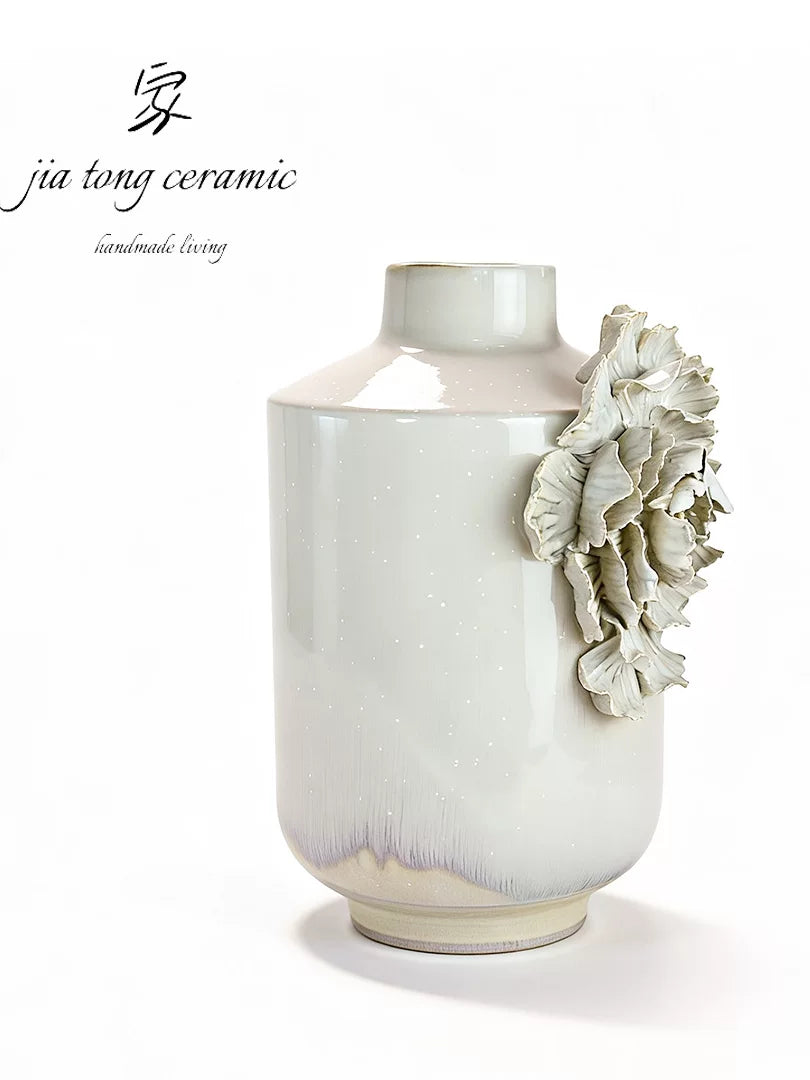 Jiatong handmade ceramic vase home decoration three-dimensional flower white vertical vase