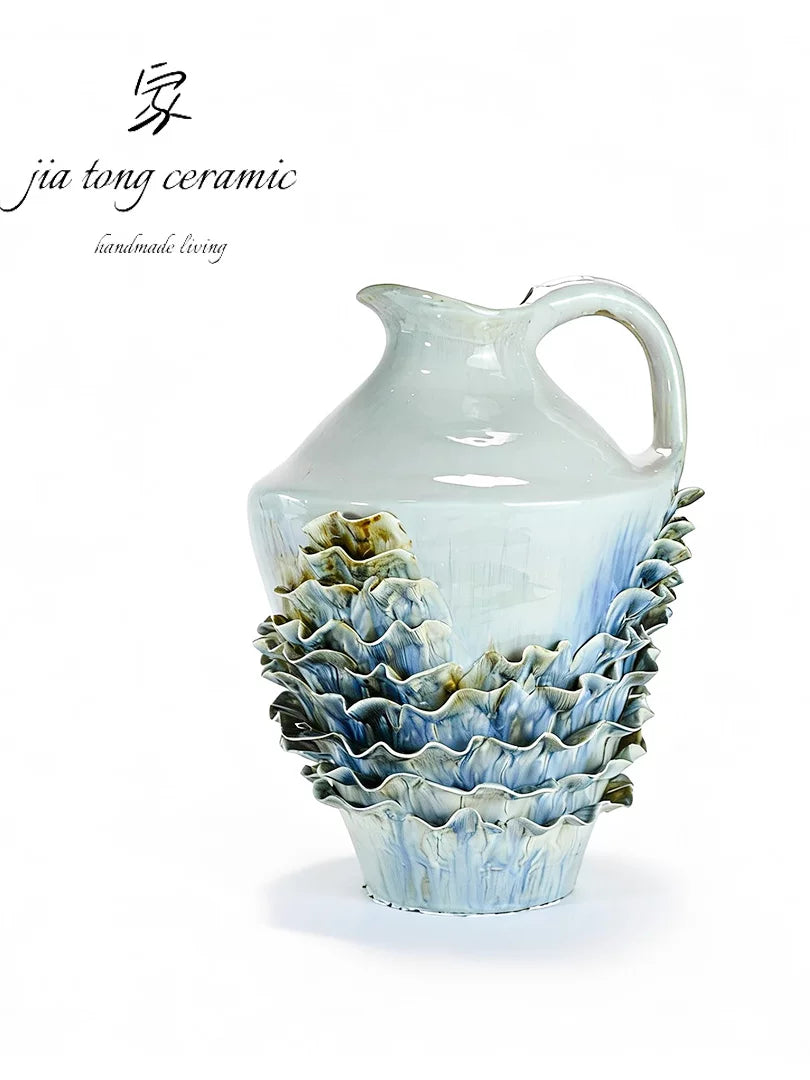 Jiatong handmade ceramic vase wave shape home decoration ornament white art vase