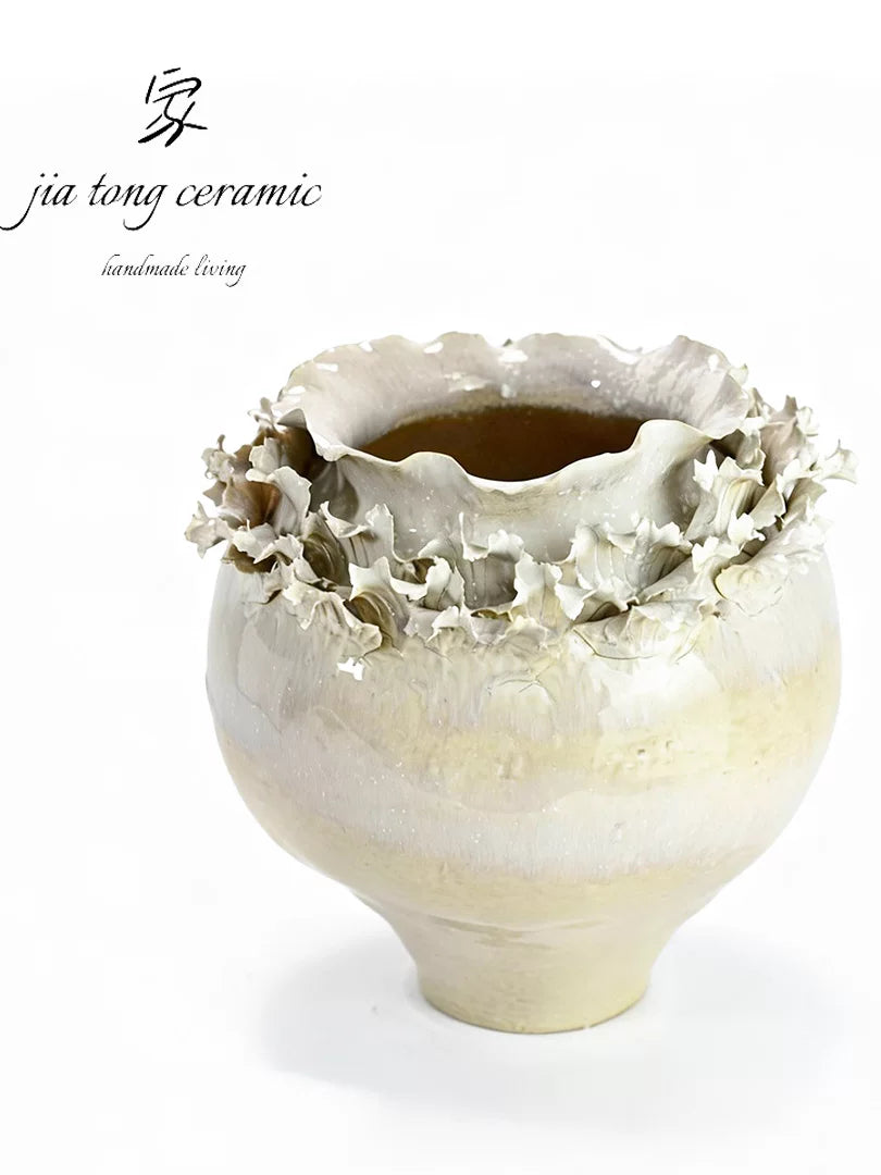 Jingdezhen ceramic vase white irregular wavy mouth home decoration ornament high-end