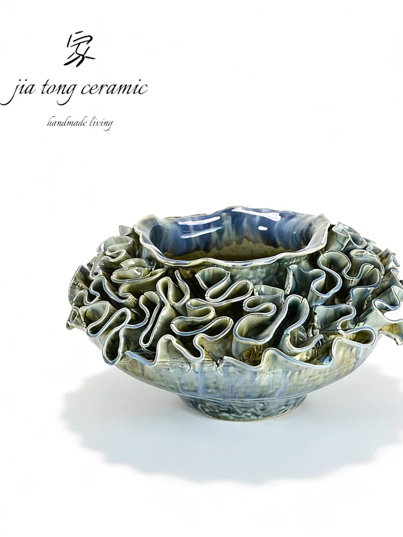 New Chinese ceramic vase handmade irregular wave shape home decoration ornaments