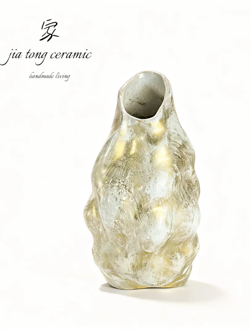 Light luxury ceramic vase creative ornaments Nordic minimalist style home décor pure handmade artwork white vase