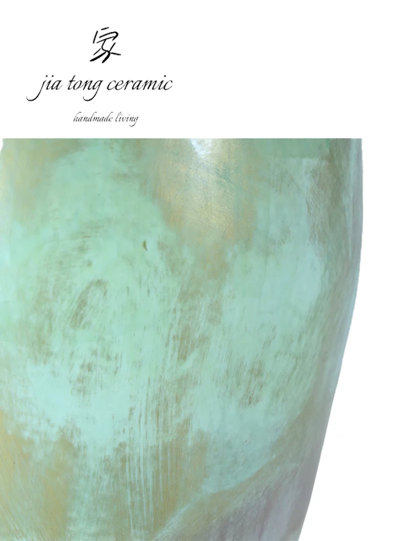 New Chinese handmade glazed vase, green ceramic living room decoration ornament, high-end light luxury flower arranger