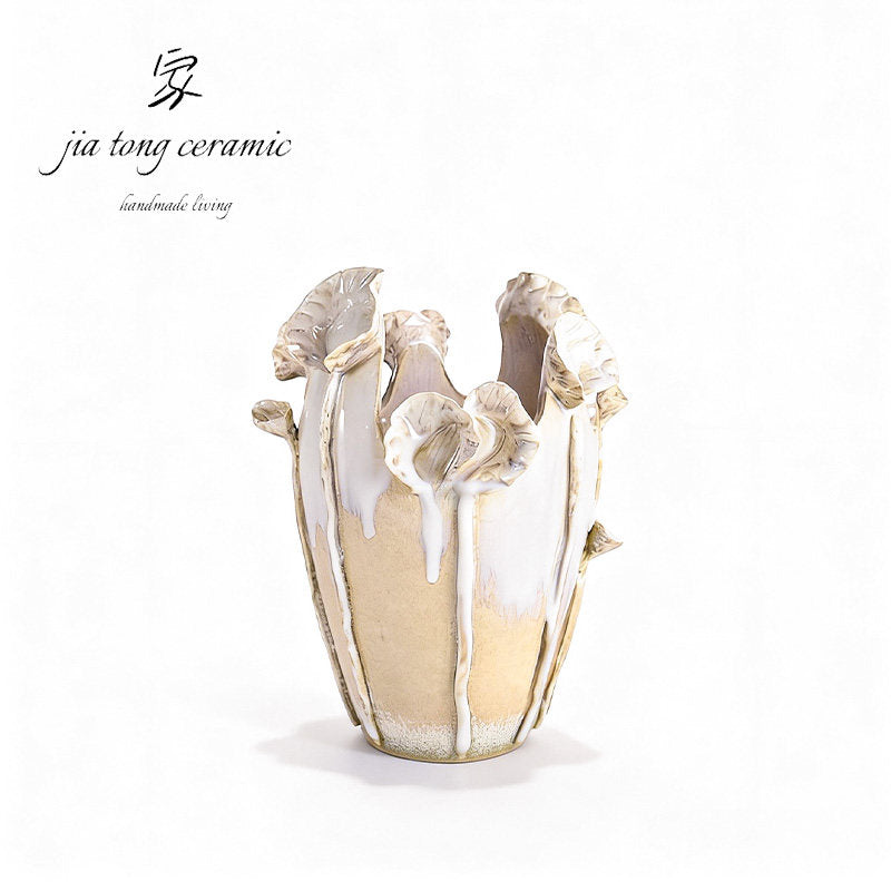 Modern simple ceramic vase three-dimensional petal shape milky white home decoration ornament