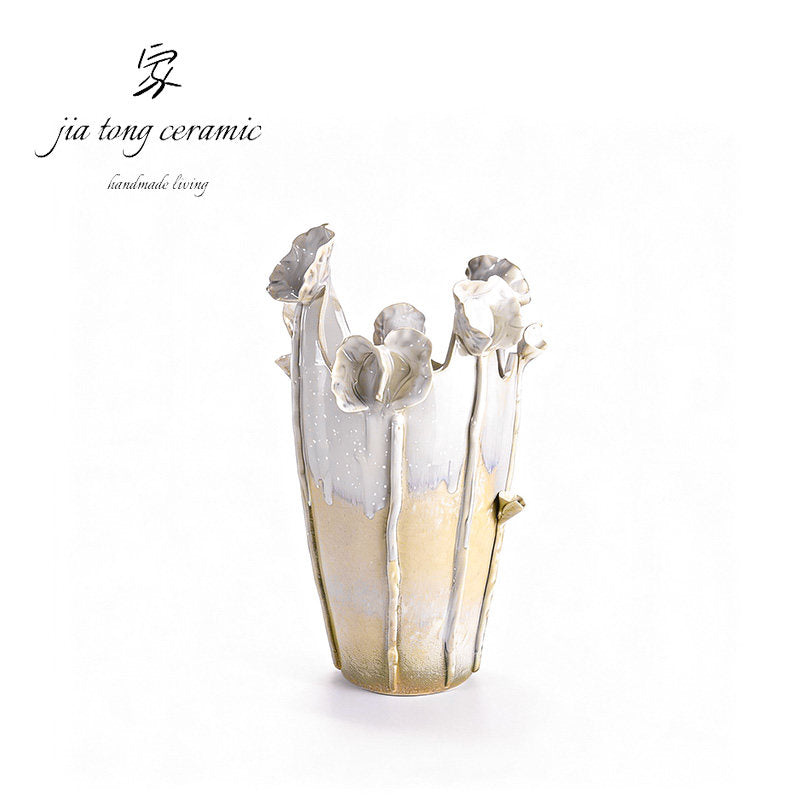 Modern simple ceramic vase three-dimensional petal shape milky white home decoration ornament