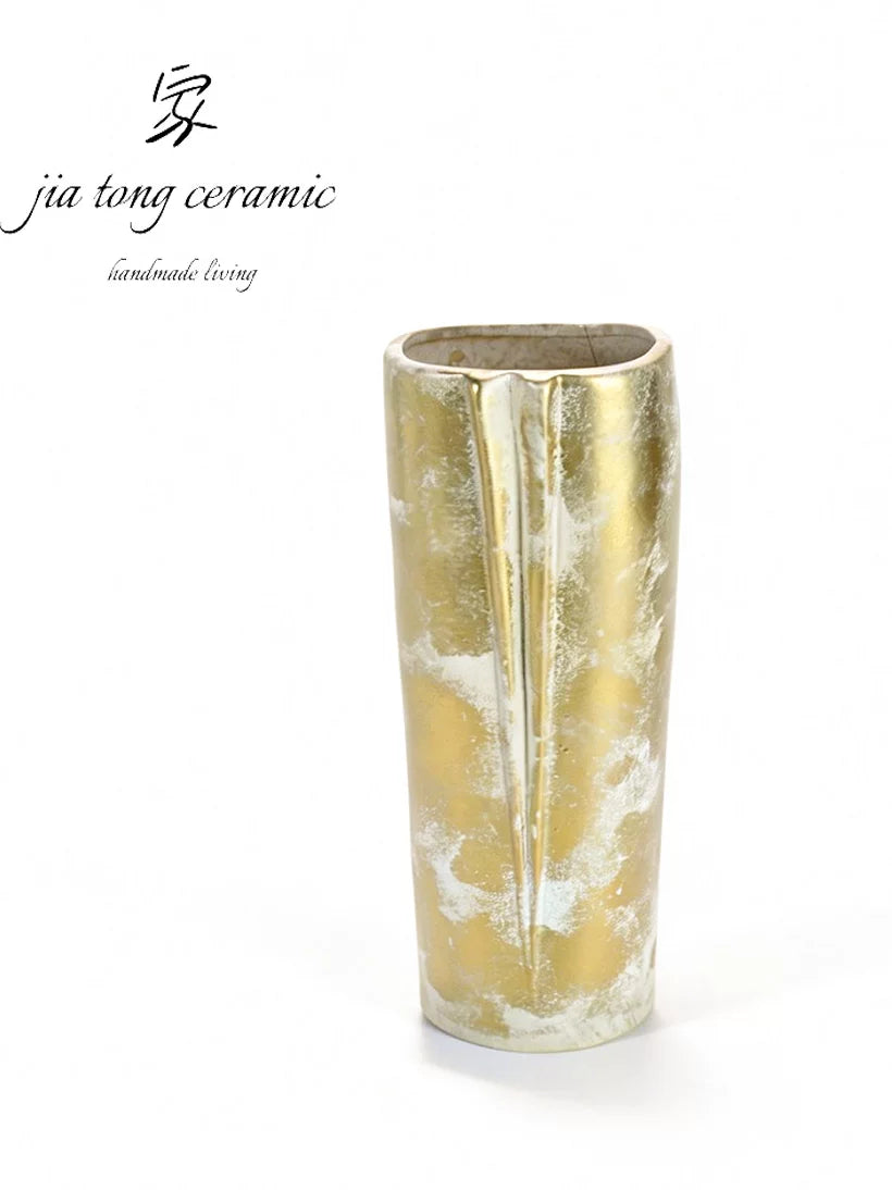 Minagawa Ming-style ceramic vase gold vertical decorative ornament handmade home artwork