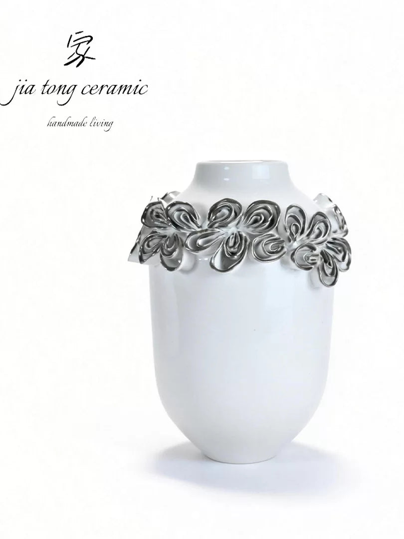 Nordic light luxury handmade ceramic vase creative ornaments living room decorations white art vase