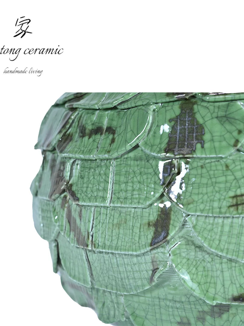 Jingdezhen ceramic vase green handmade crack glaze decoration ornaments resort style home
