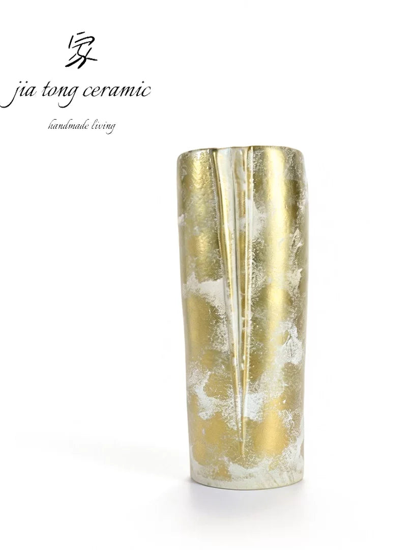 Minagawa Ming-style ceramic vase gold vertical decorative ornament handmade home artwork
