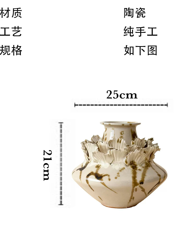 Nordic light luxury handmade ceramic vase creative ornaments living room decorations white vase