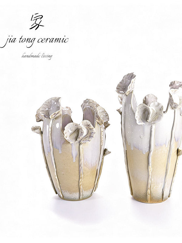 Modern simple ceramic vase three-dimensional petal shape milky white home decoration ornament