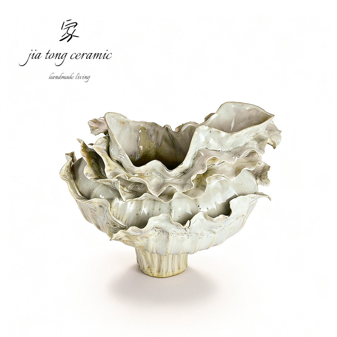 Creative ceramic ornaments ruffle decoration bowls living room light luxury Nordic style home art furnishings