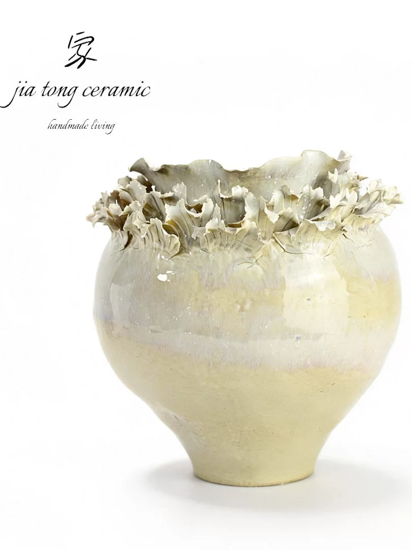 Jingdezhen ceramic vase white irregular wavy mouth home decoration ornament high-end