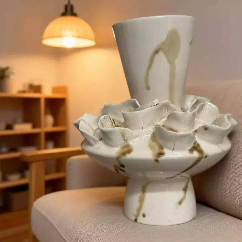 Nordic light luxury handmade ceramic vase creative ornaments living room decorations white vase