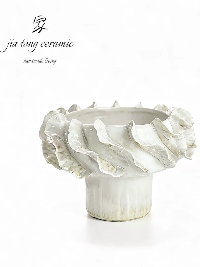 Handmade ceramic vases, Nordic light luxury living room decoration ornaments, creative home art vases, white flower ornaments