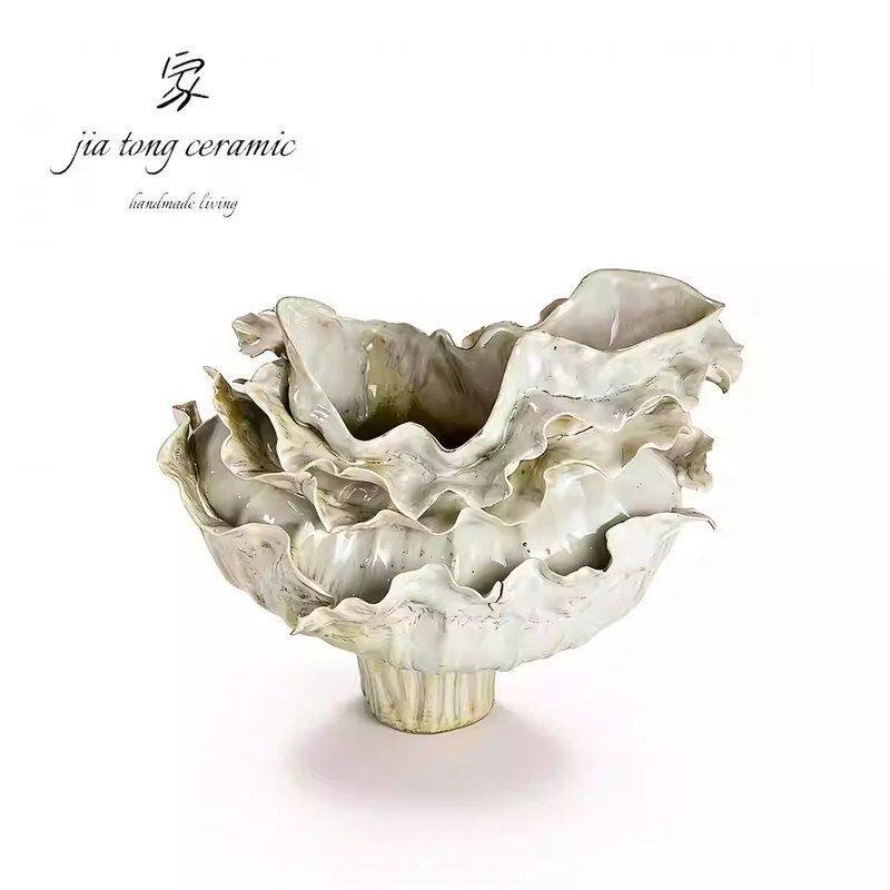 Creative ceramic ornaments ruffle decoration bowls living room light luxury Nordic style home art furnishings