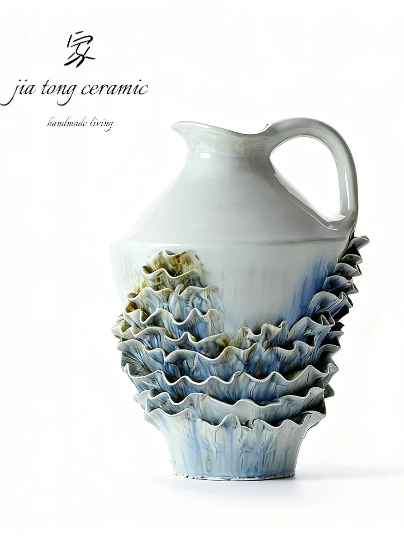 Jiatong handmade ceramic vase wave shape home decoration ornament white art vase