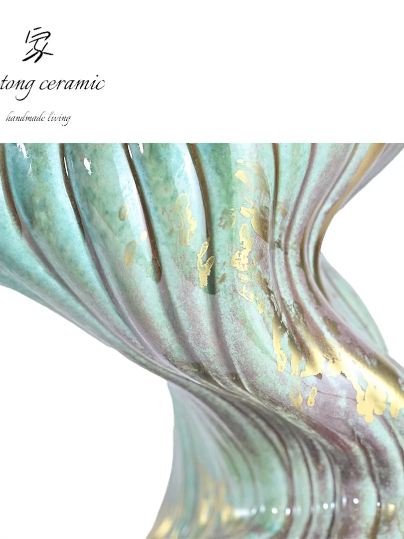 Jiatong handmade ceramic vase home decoration green shell shape creative ornament