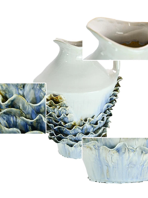 Jiatong handmade ceramic vase wave shape home decoration ornament white art vase