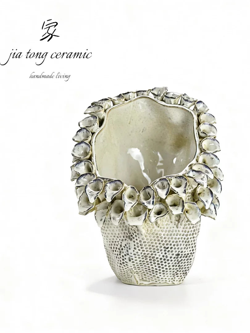 New Chinese handmade ceramic vase white petal shape exquisite ornament home decoration