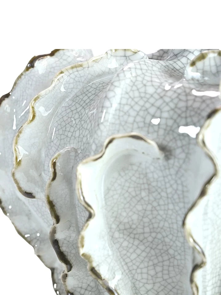 Light luxury handmade ceramic vase white irregular wave shape gold rim decoration ornament
